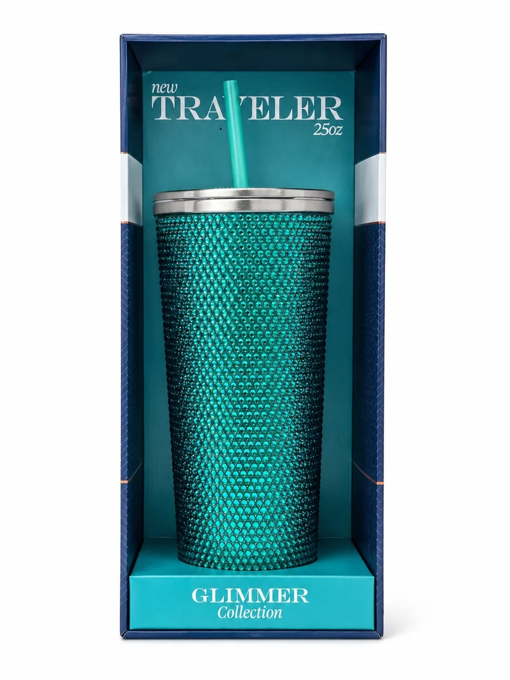 Travel Emerald Green Studded Tumbler with Straw